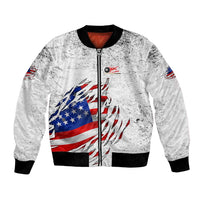 Custom American Flag Billiards Bomber Jacket with Ripped Design Pool Ball Graphic - Wonder Print Shop