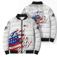 Custom American Flag Billiards Bomber Puffer Jacket with Ripped Design Pool Ball Graphic - Wonder Print Shop