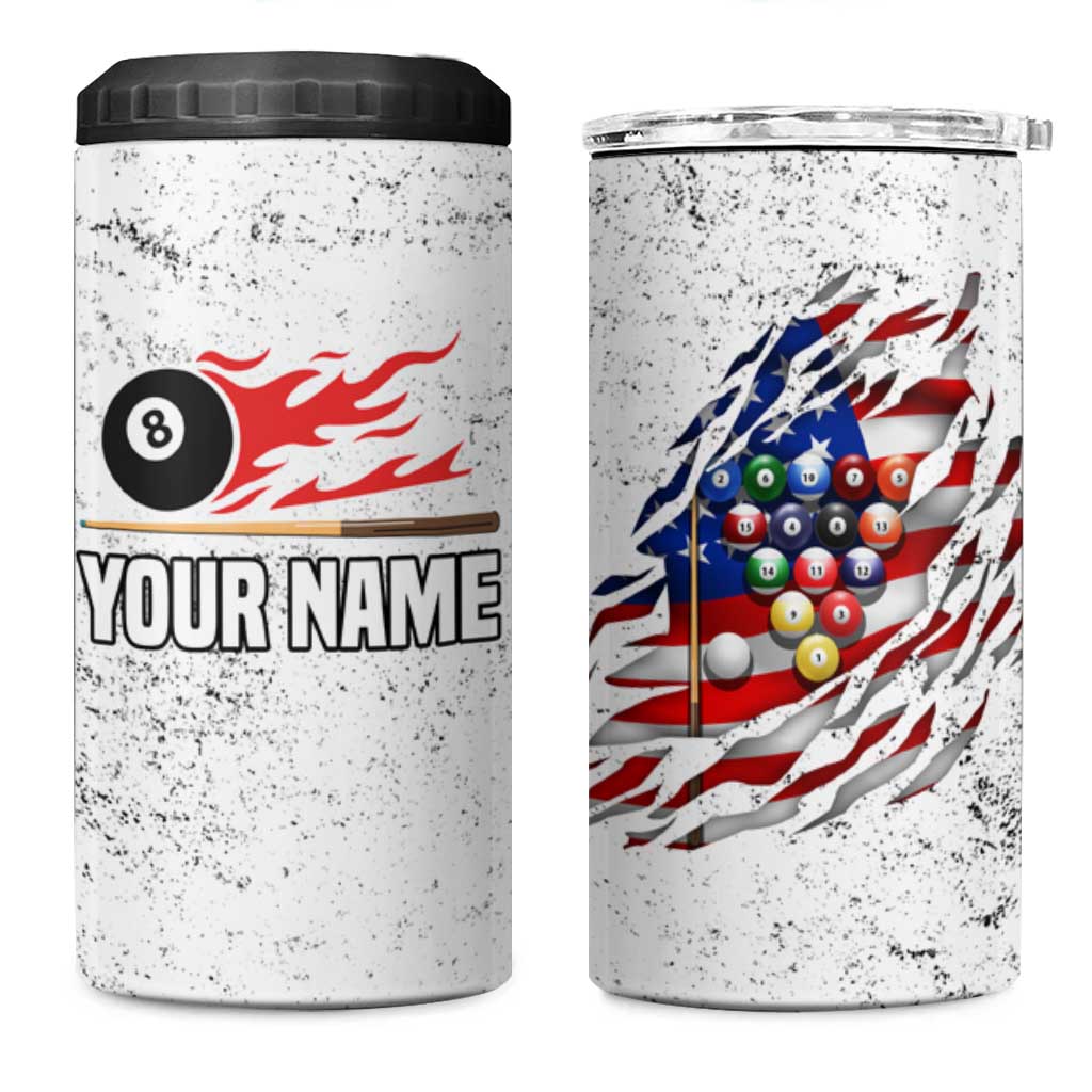 Custom American Flag Billiards 4 in 1 Can Cooler Tumbler with Ripped Design Pool Ball Graphic - Wonder Print Shop