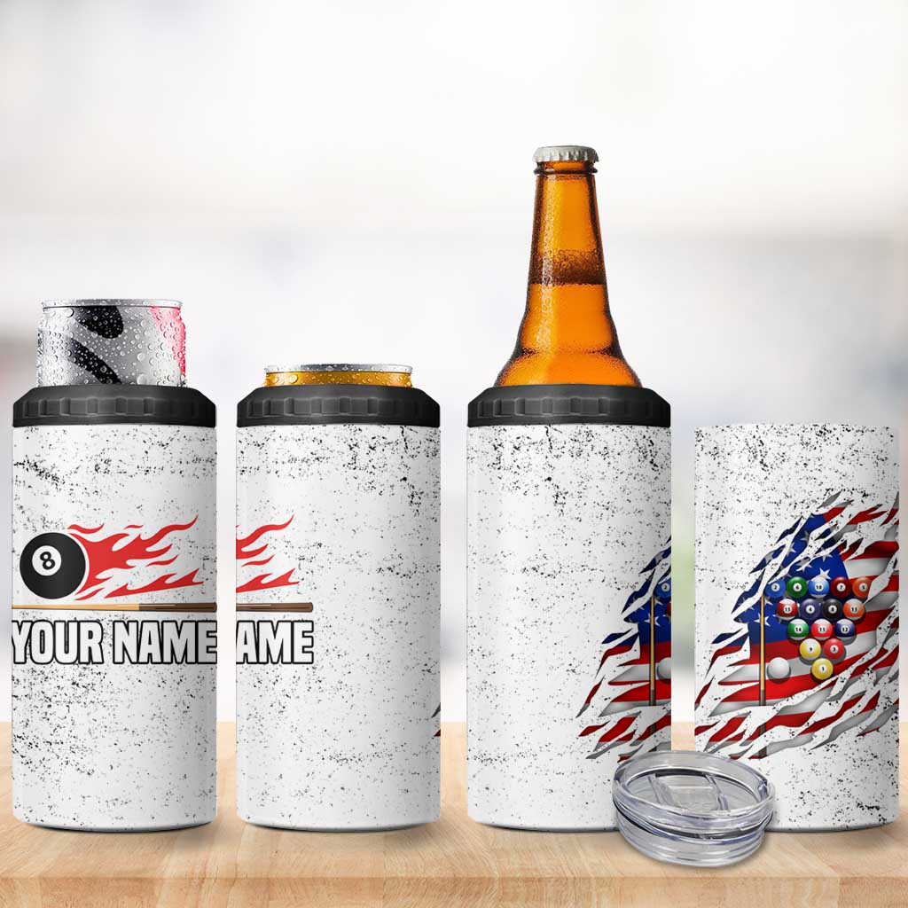 Custom American Flag Billiards 4 in 1 Can Cooler Tumbler with Ripped Design Pool Ball Graphic - Wonder Print Shop