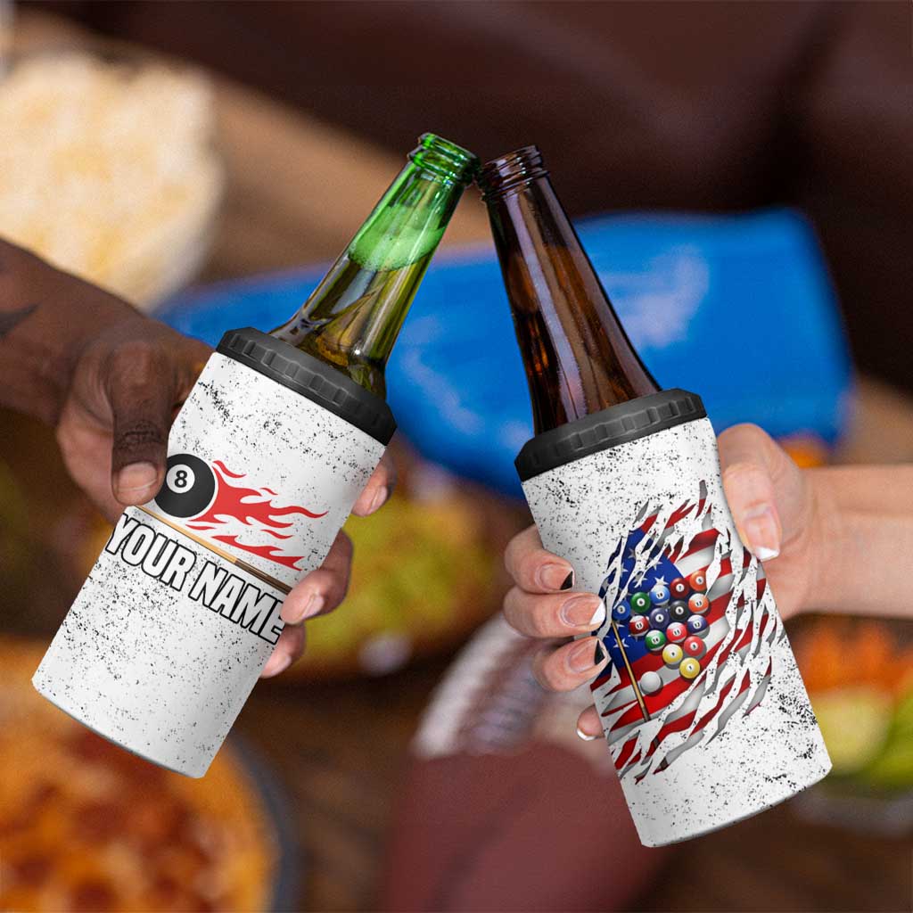 Custom American Flag Billiards 4 in 1 Can Cooler Tumbler with Ripped Design Pool Ball Graphic - Wonder Print Shop