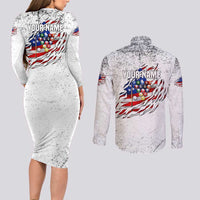 Custom American Flag Billiards Couples Matching Long Sleeve Bodycon Dress and Long Sleeve Button Shirt with Ripped Design Pool Ball Graphic - Wonder Print Shop