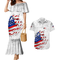Custom American Flag Billiards Couples Matching Mermaid Dress and Hawaiian Shirt with Ripped Design Pool Ball Graphic - Wonder Print Shop