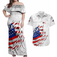 Custom American Flag Billiards Couples Matching Off Shoulder Maxi Dress and Hawaiian Shirt with Ripped Design Pool Ball Graphic - Wonder Print Shop