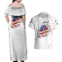 Custom American Flag Billiards Couples Matching Off Shoulder Maxi Dress and Hawaiian Shirt with Ripped Design Pool Ball Graphic - Wonder Print Shop