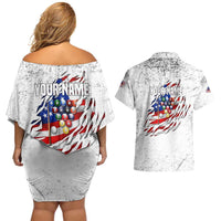 Custom American Flag Billiards Couples Matching Off Shoulder Short Dress and Hawaiian Shirt with Ripped Design Pool Ball Graphic - Wonder Print Shop