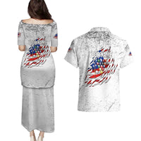 Custom American Flag Billiards Couples Matching Puletasi and Hawaiian Shirt with Ripped Design Pool Ball Graphic - Wonder Print Shop