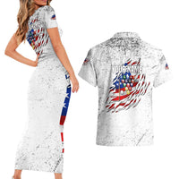 Custom American Flag Billiards Couples Matching Short Sleeve Bodycon Dress and Hawaiian Shirt with Ripped Design Pool Ball Graphic - Wonder Print Shop