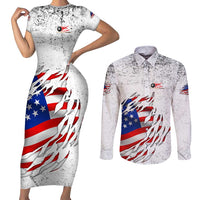 Custom American Flag Billiards Couples Matching Short Sleeve Bodycon Dress and Long Sleeve Button Shirt with Ripped Design Pool Ball Graphic - Wonder Print Shop