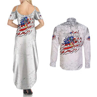 Custom American Flag Billiards Couples Matching Summer Maxi Dress and Long Sleeve Button Shirt with Ripped Design Pool Ball Graphic - Wonder Print Shop
