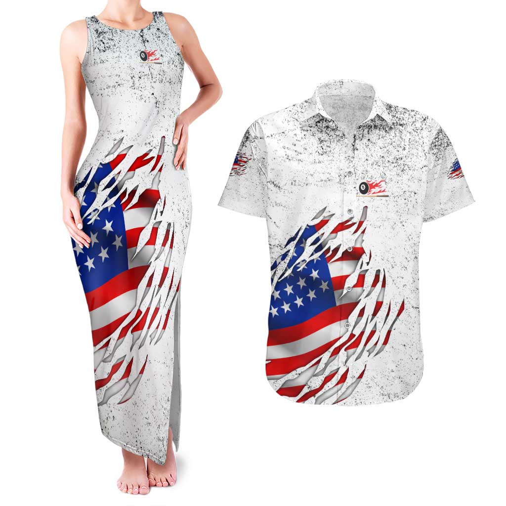 Custom American Flag Billiards Couples Matching Tank Maxi Dress and Hawaiian Shirt with Ripped Design Pool Ball Graphic - Wonder Print Shop