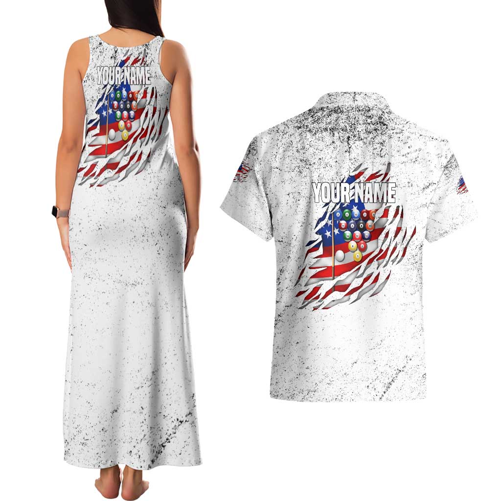 Custom American Flag Billiards Couples Matching Tank Maxi Dress and Hawaiian Shirt with Ripped Design Pool Ball Graphic - Wonder Print Shop
