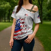 Custom American Flag Billiards Cross Shoulder Shirt with Ripped Design Pool Ball Graphic - Wonder Print Shop