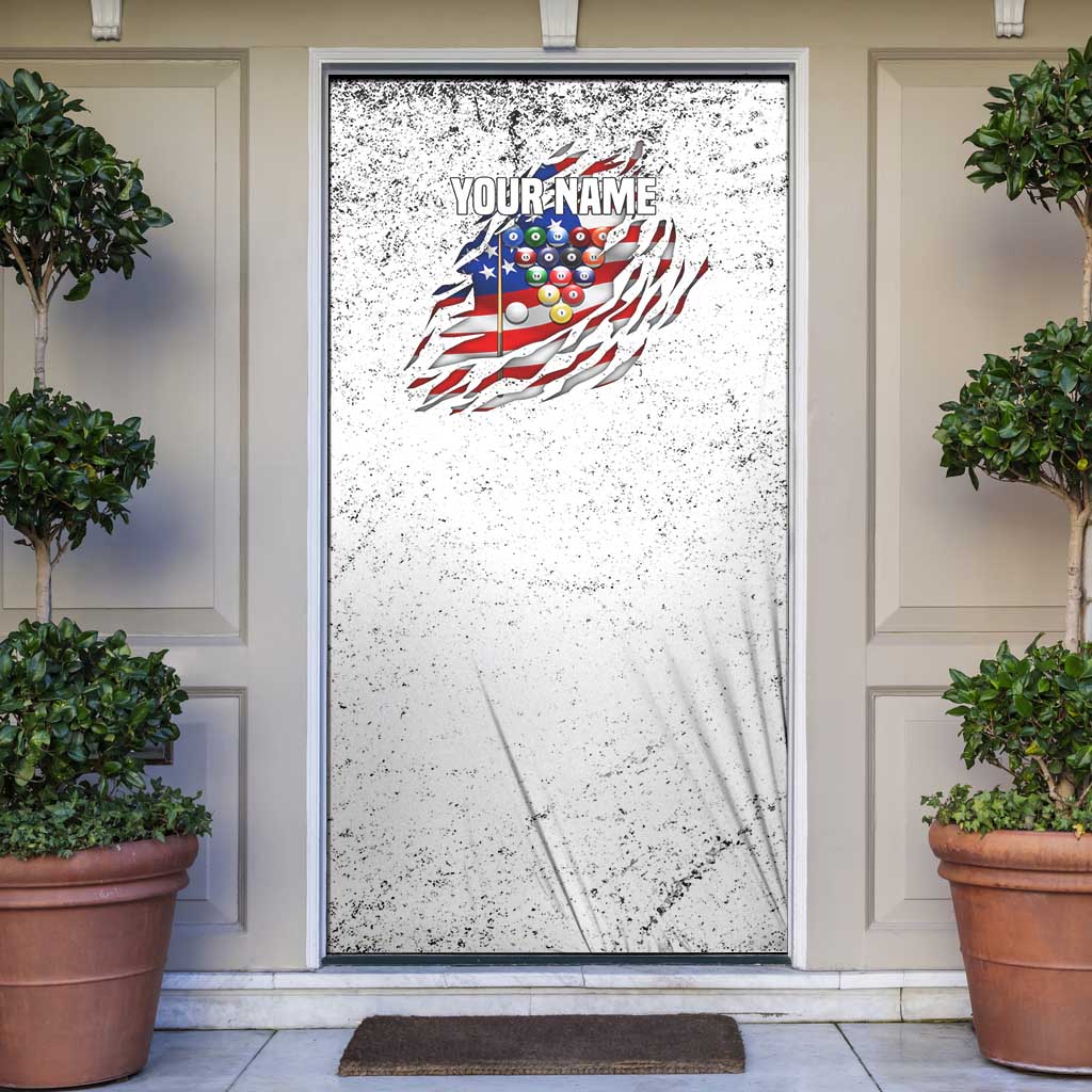 Custom American Flag Billiards Door Cover with Ripped Design Pool Ball Graphic - Wonder Print Shop