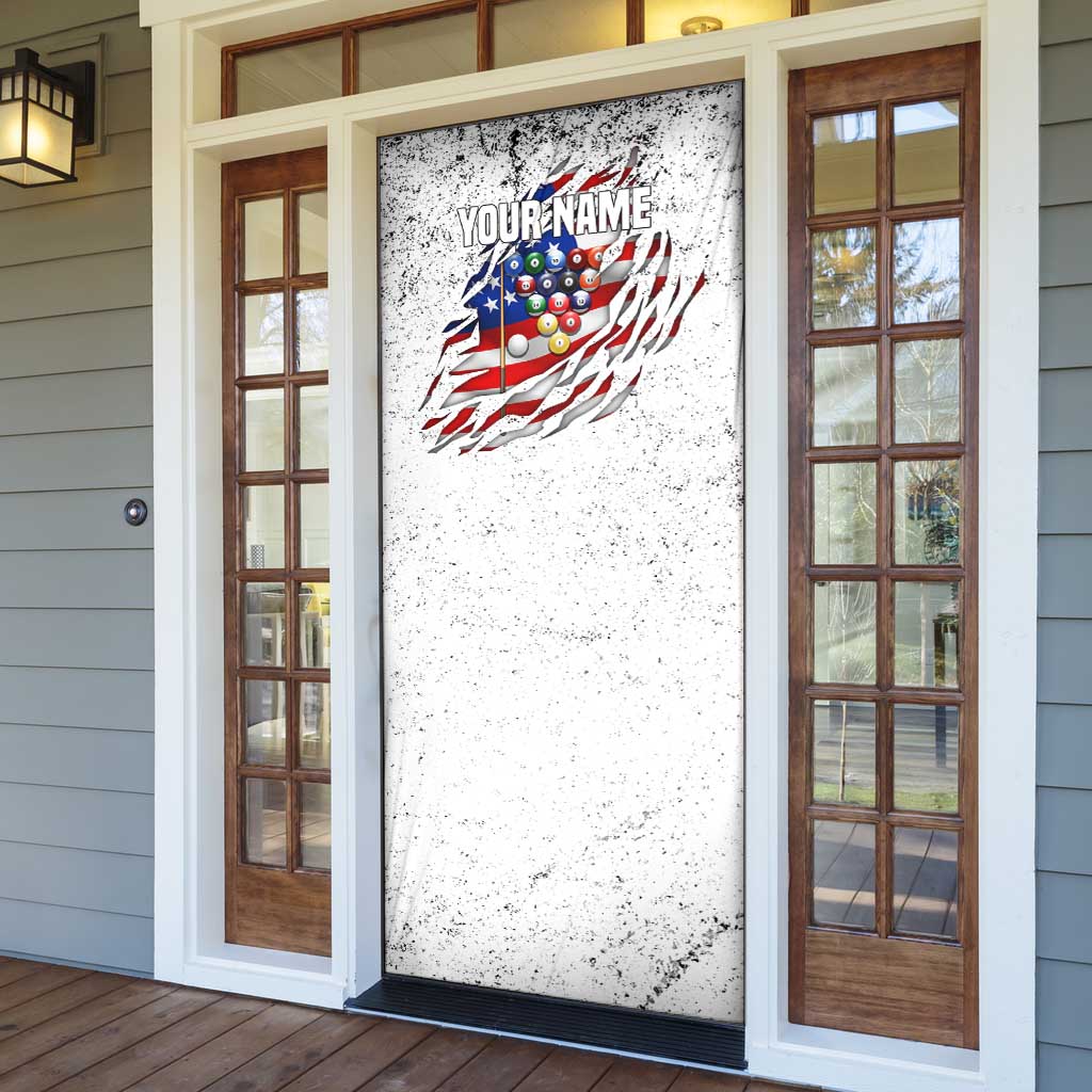 Custom American Flag Billiards Door Cover with Ripped Design Pool Ball Graphic - Wonder Print Shop