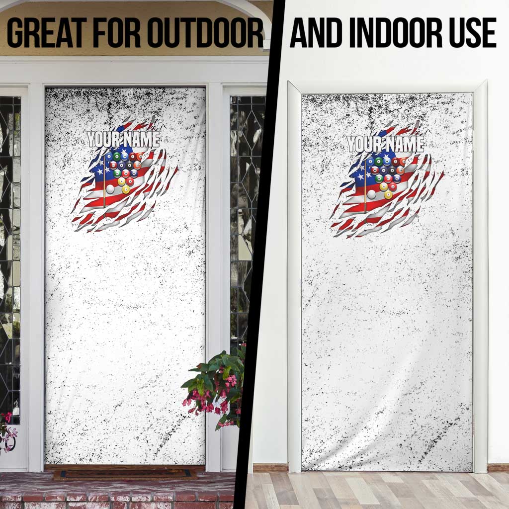 Custom American Flag Billiards Door Cover with Ripped Design Pool Ball Graphic - Wonder Print Shop