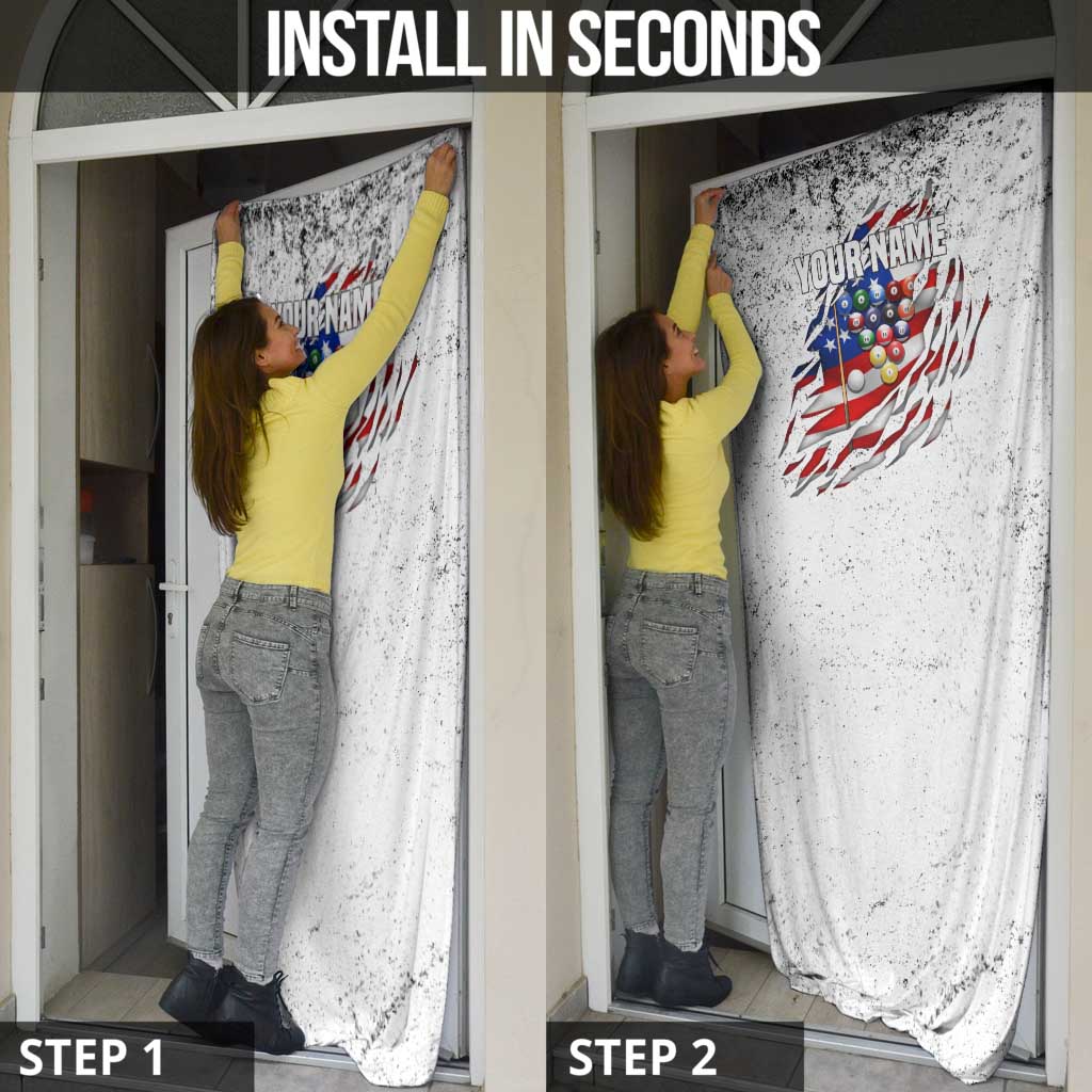 Custom American Flag Billiards Door Cover with Ripped Design Pool Ball Graphic - Wonder Print Shop