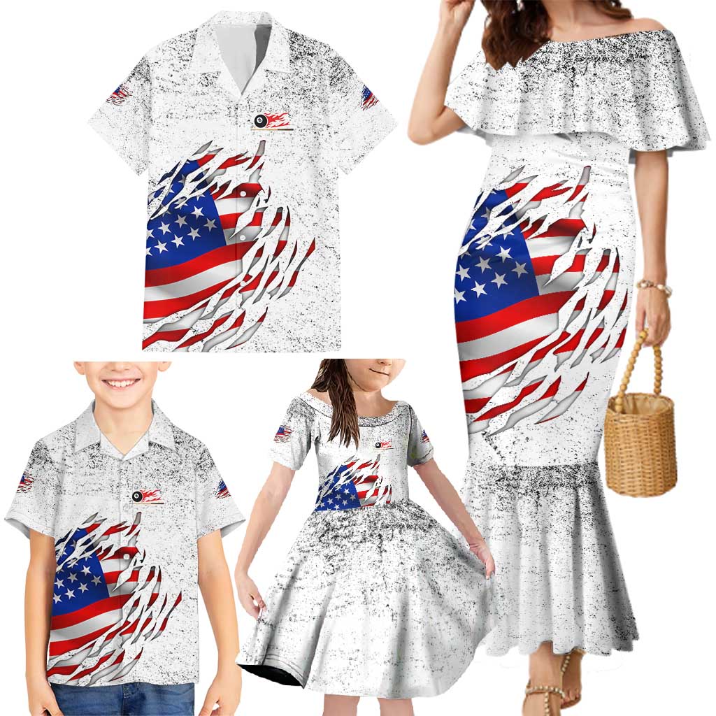 Custom American Flag Billiards Family Matching Mermaid Dress and Hawaiian Shirt with Ripped Design Pool Ball Graphic - Wonder Print Shop