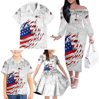Custom American Flag Billiards Family Matching Off The Shoulder Long Sleeve Dress and Hawaiian Shirt with Ripped Design Pool Ball Graphic - Wonder Print Shop