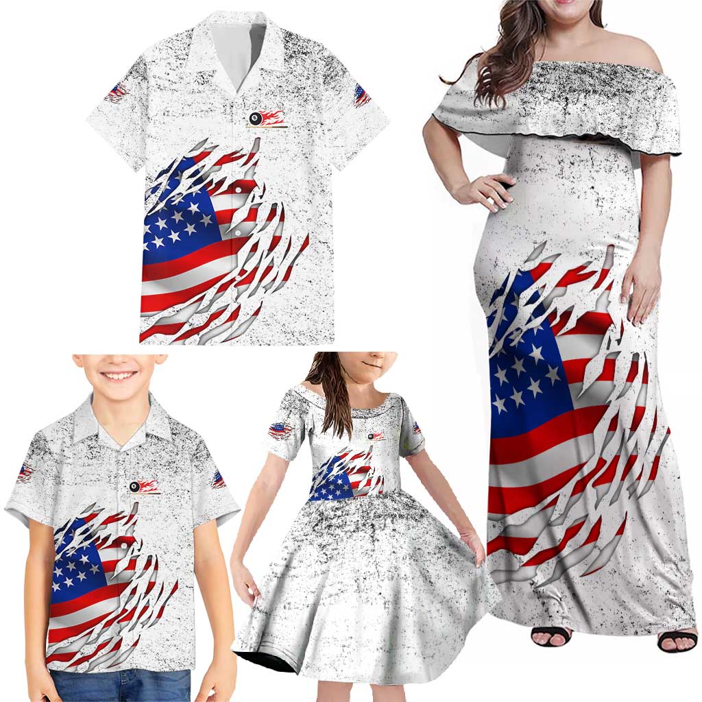 Custom American Flag Billiards Family Matching Off Shoulder Maxi Dress and Hawaiian Shirt with Ripped Design Pool Ball Graphic - Wonder Print Shop