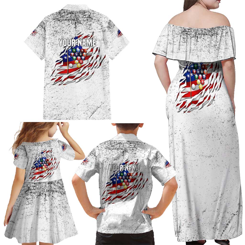 Custom American Flag Billiards Family Matching Off Shoulder Maxi Dress and Hawaiian Shirt with Ripped Design Pool Ball Graphic - Wonder Print Shop
