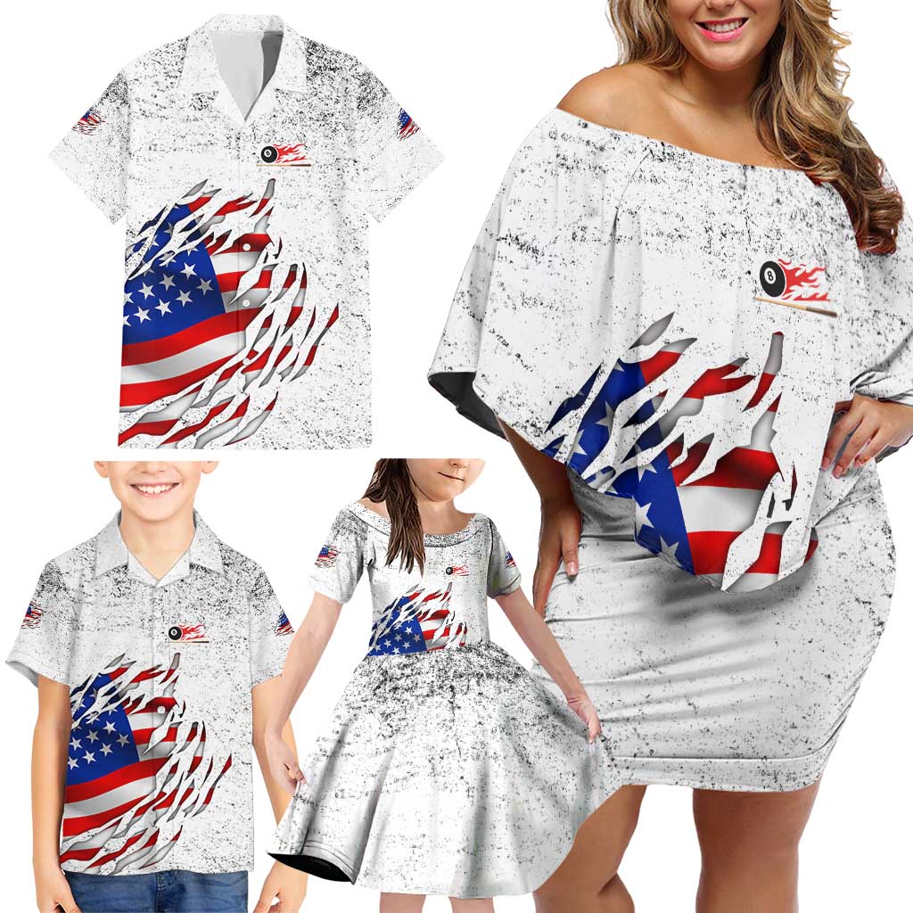 Custom American Flag Billiards Family Matching Off Shoulder Short Dress and Hawaiian Shirt with Ripped Design Pool Ball Graphic - Wonder Print Shop