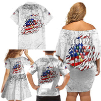 Custom American Flag Billiards Family Matching Off Shoulder Short Dress and Hawaiian Shirt with Ripped Design Pool Ball Graphic - Wonder Print Shop