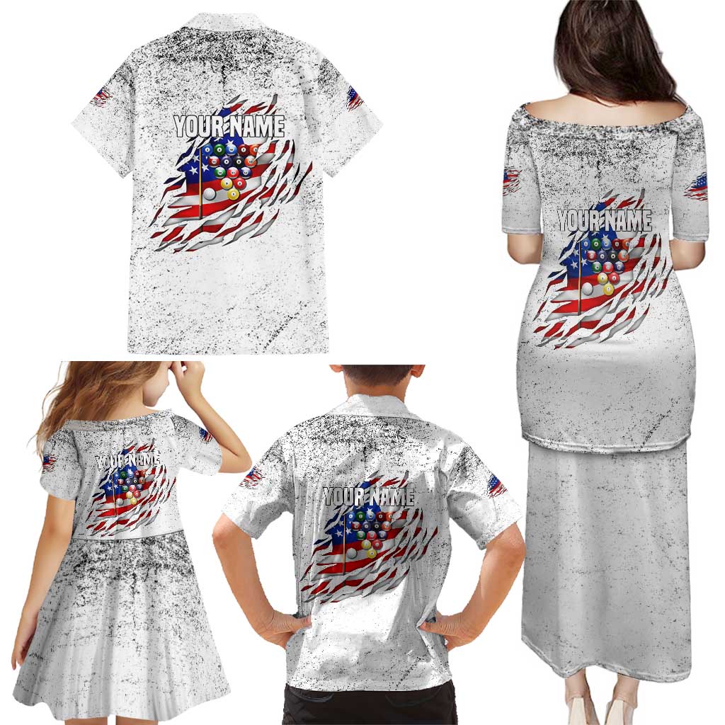 Custom American Flag Billiards Family Matching Puletasi and Hawaiian Shirt with Ripped Design Pool Ball Graphic - Wonder Print Shop