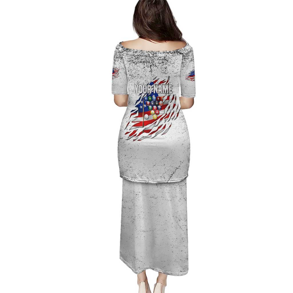 Custom American Flag Billiards Family Matching Puletasi and Hawaiian Shirt with Ripped Design Pool Ball Graphic - Wonder Print Shop