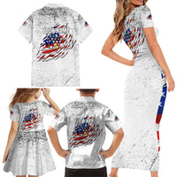 Custom American Flag Billiards Family Matching Short Sleeve Bodycon Dress and Hawaiian Shirt with Ripped Design Pool Ball Graphic - Wonder Print Shop