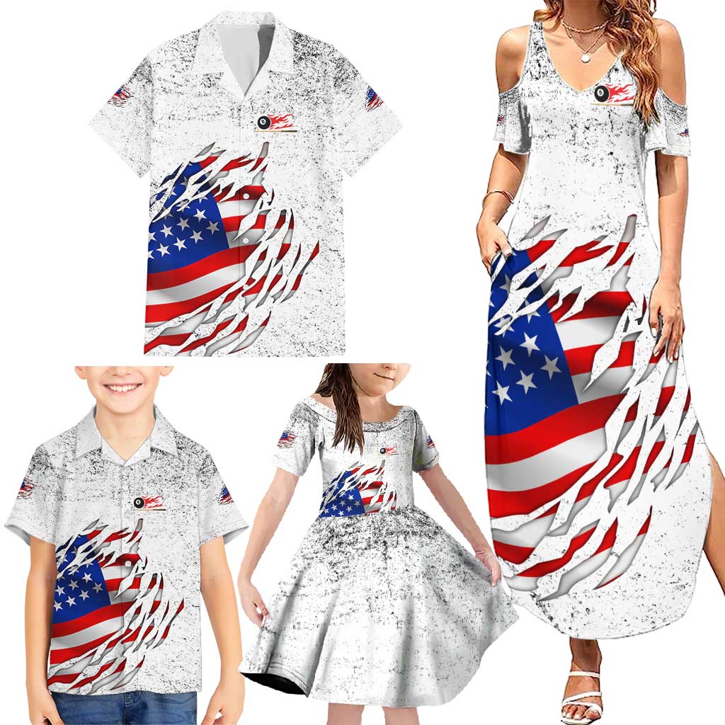 Custom American Flag Billiards Family Matching Summer Maxi Dress and Hawaiian Shirt with Ripped Design Pool Ball Graphic - Wonder Print Shop