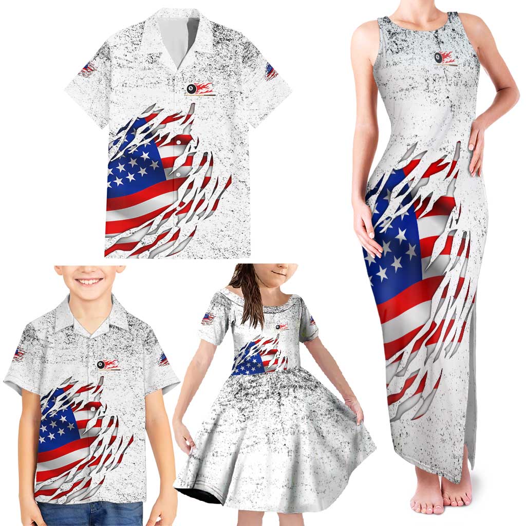 Custom American Flag Billiards Family Matching Tank Maxi Dress and Hawaiian Shirt with Ripped Design Pool Ball Graphic - Wonder Print Shop