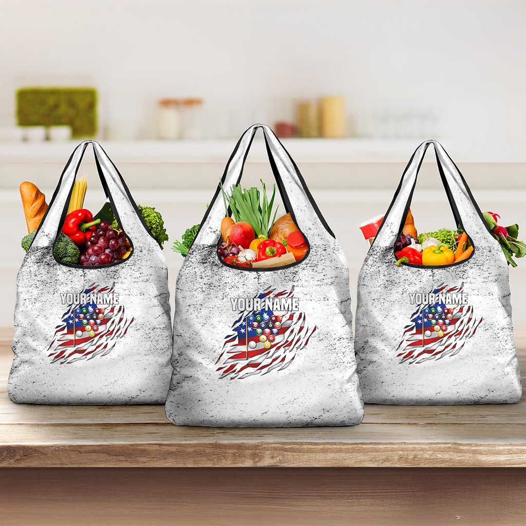 Custom American Flag Billiards Grocery Bag with Ripped Design Pool Ball Graphic - Wonder Print Shop