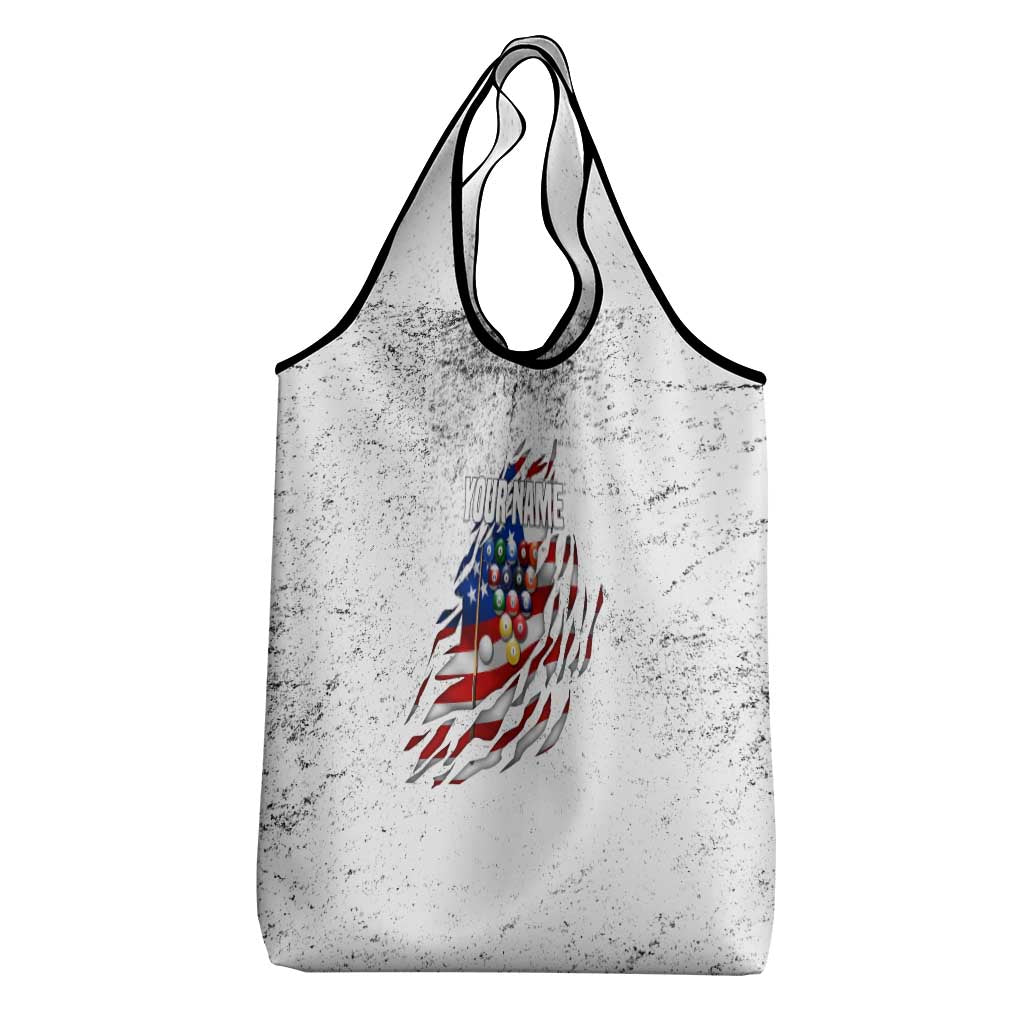 Custom American Flag Billiards Grocery Bag with Ripped Design Pool Ball Graphic - Wonder Print Shop
