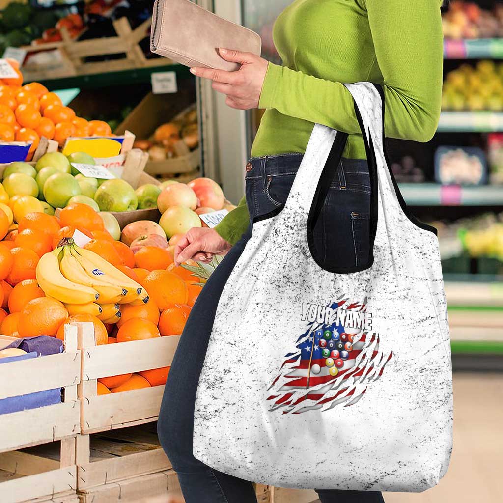 Custom American Flag Billiards Grocery Bag with Ripped Design Pool Ball Graphic - Wonder Print Shop