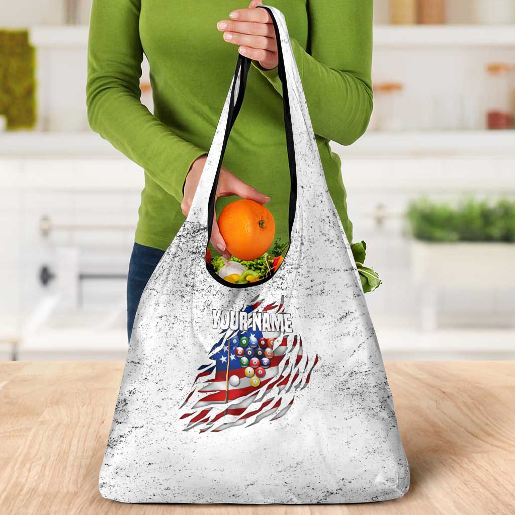 Custom American Flag Billiards Grocery Bag with Ripped Design Pool Ball Graphic - Wonder Print Shop