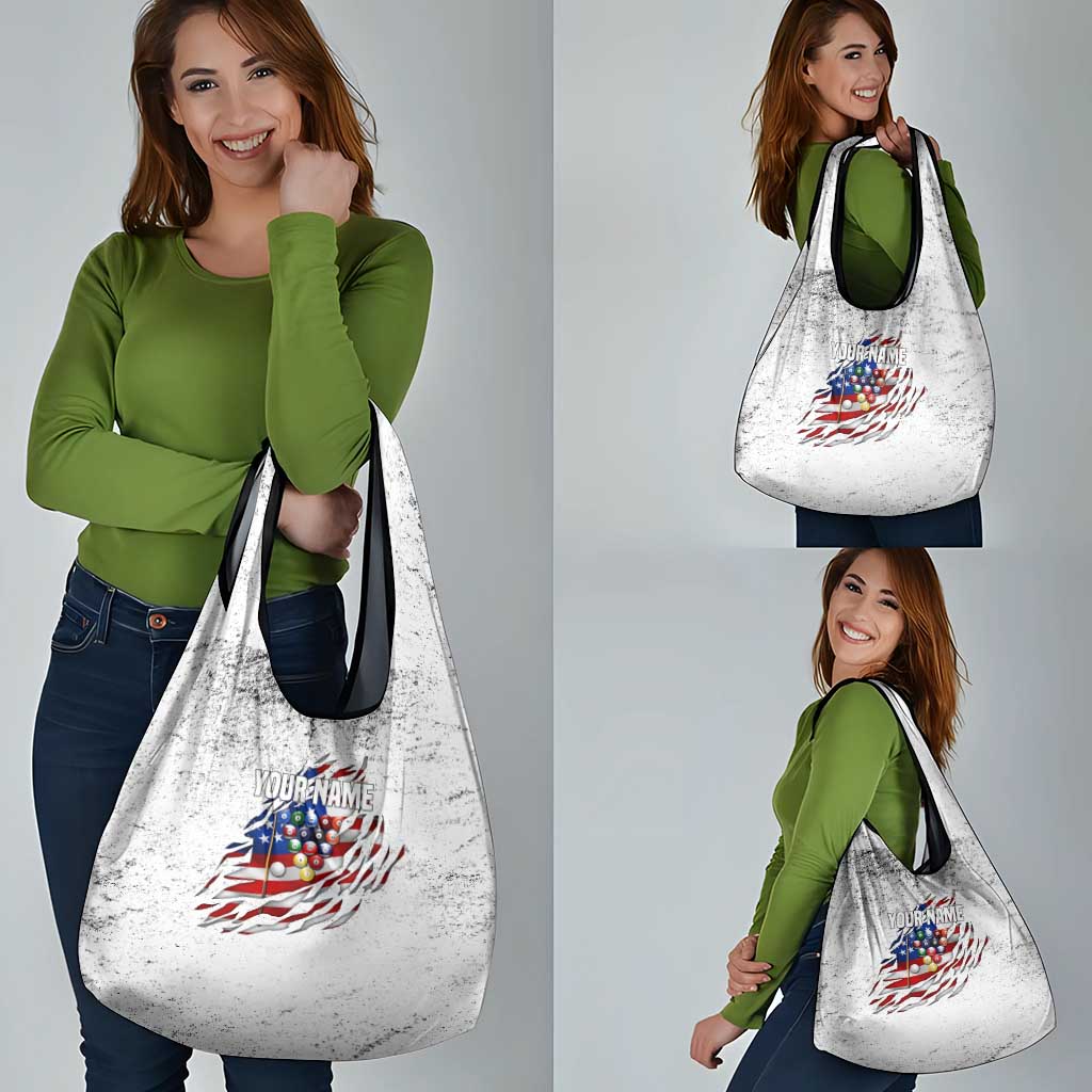 Custom American Flag Billiards Grocery Bag with Ripped Design Pool Ball Graphic - Wonder Print Shop
