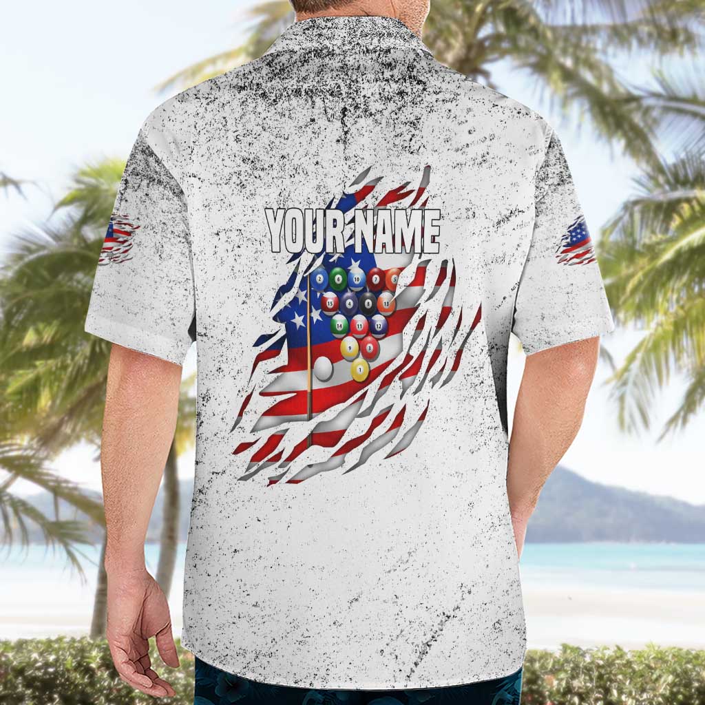 Custom American Flag Billiards Hawaiian Shirt with Ripped Design Pool Ball Graphic - Wonder Print Shop