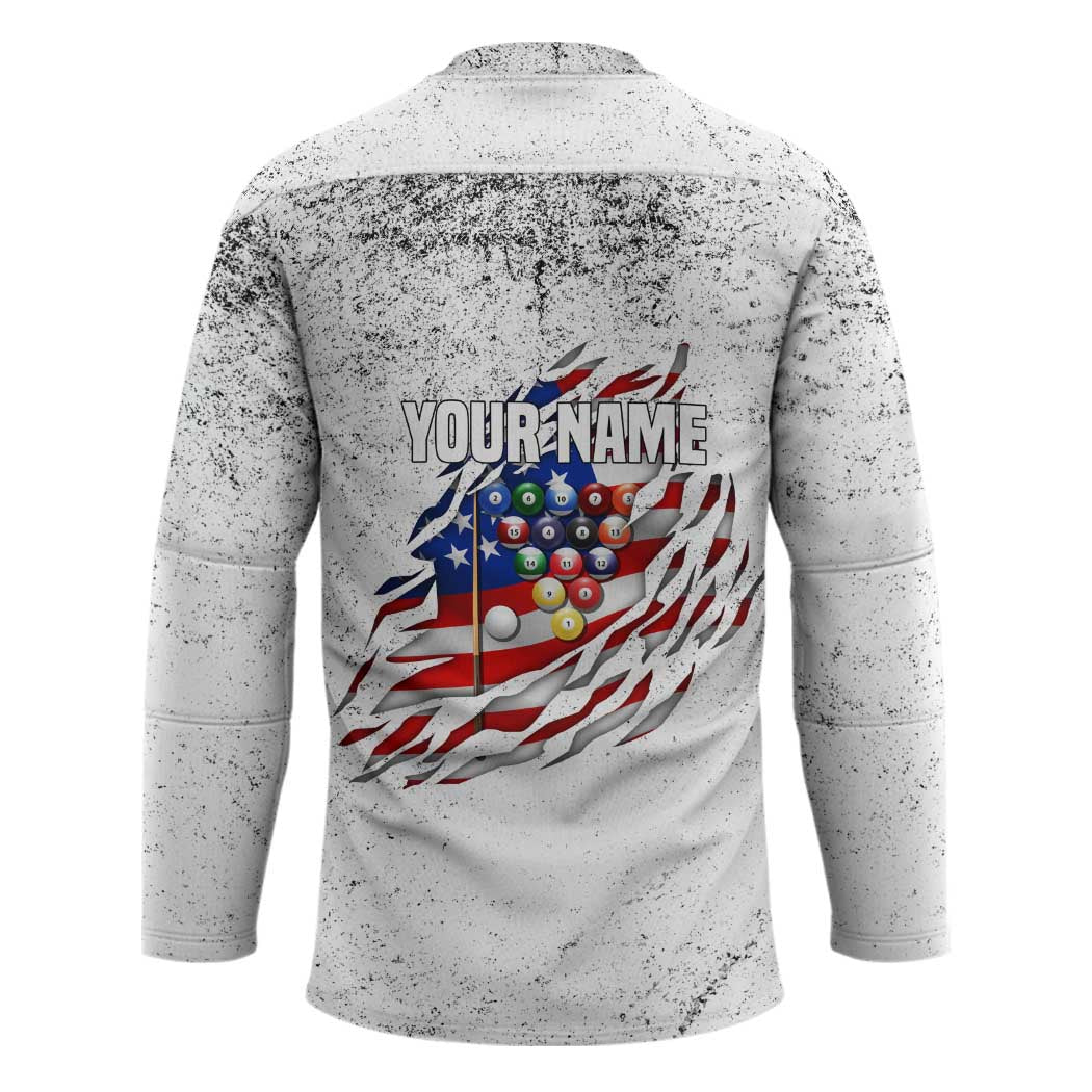 Custom American Flag Billiards Hockey Jersey with Ripped Design Pool Ball Graphic - Wonder Print Shop
