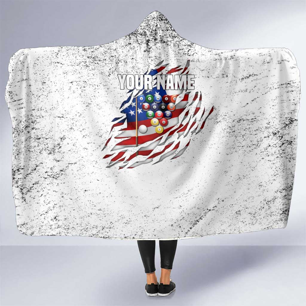 Custom American Flag Billiards Hooded Blanket with Ripped Design Pool Ball Graphic - Wonder Print Shop