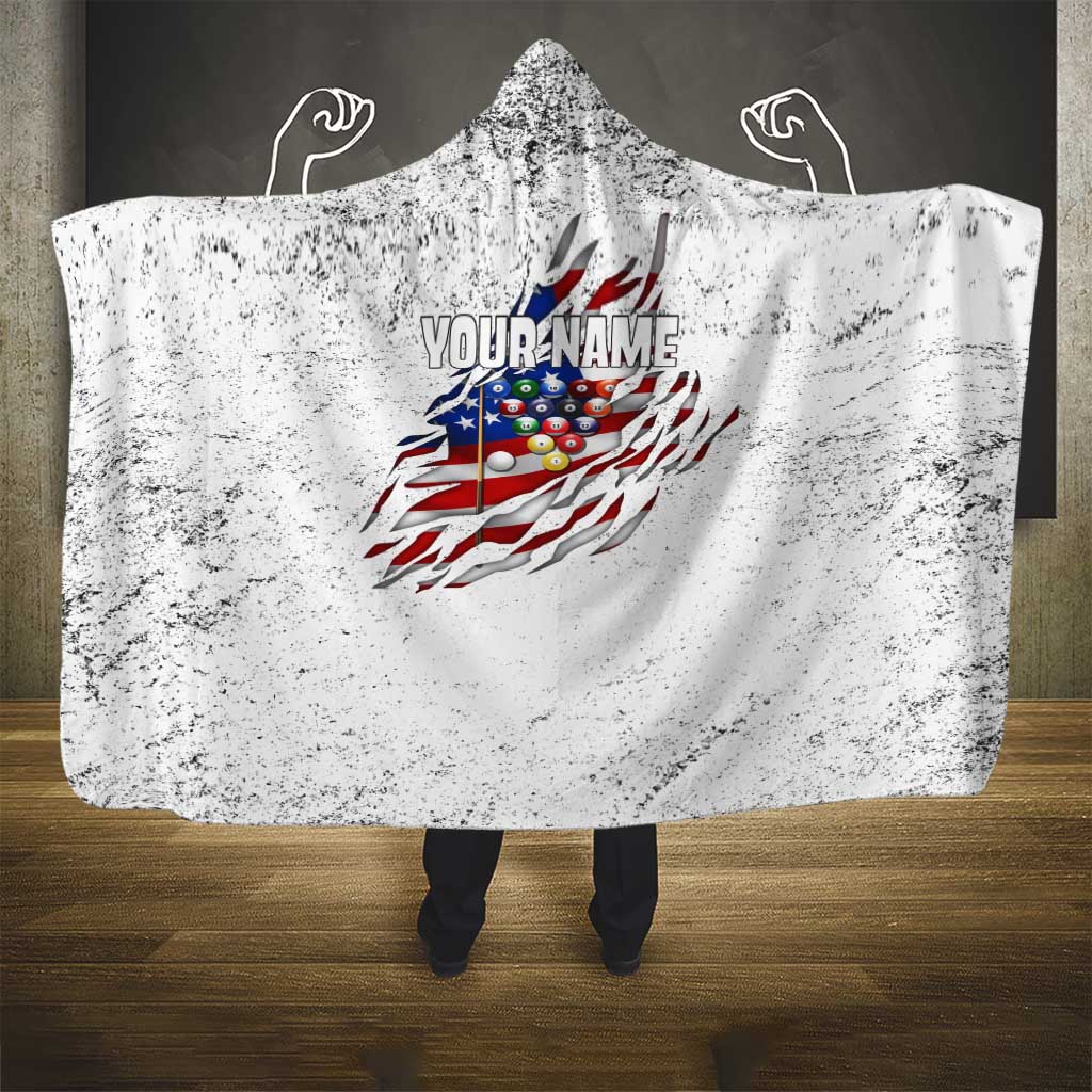 Custom American Flag Billiards Hooded Blanket with Ripped Design Pool Ball Graphic - Wonder Print Shop