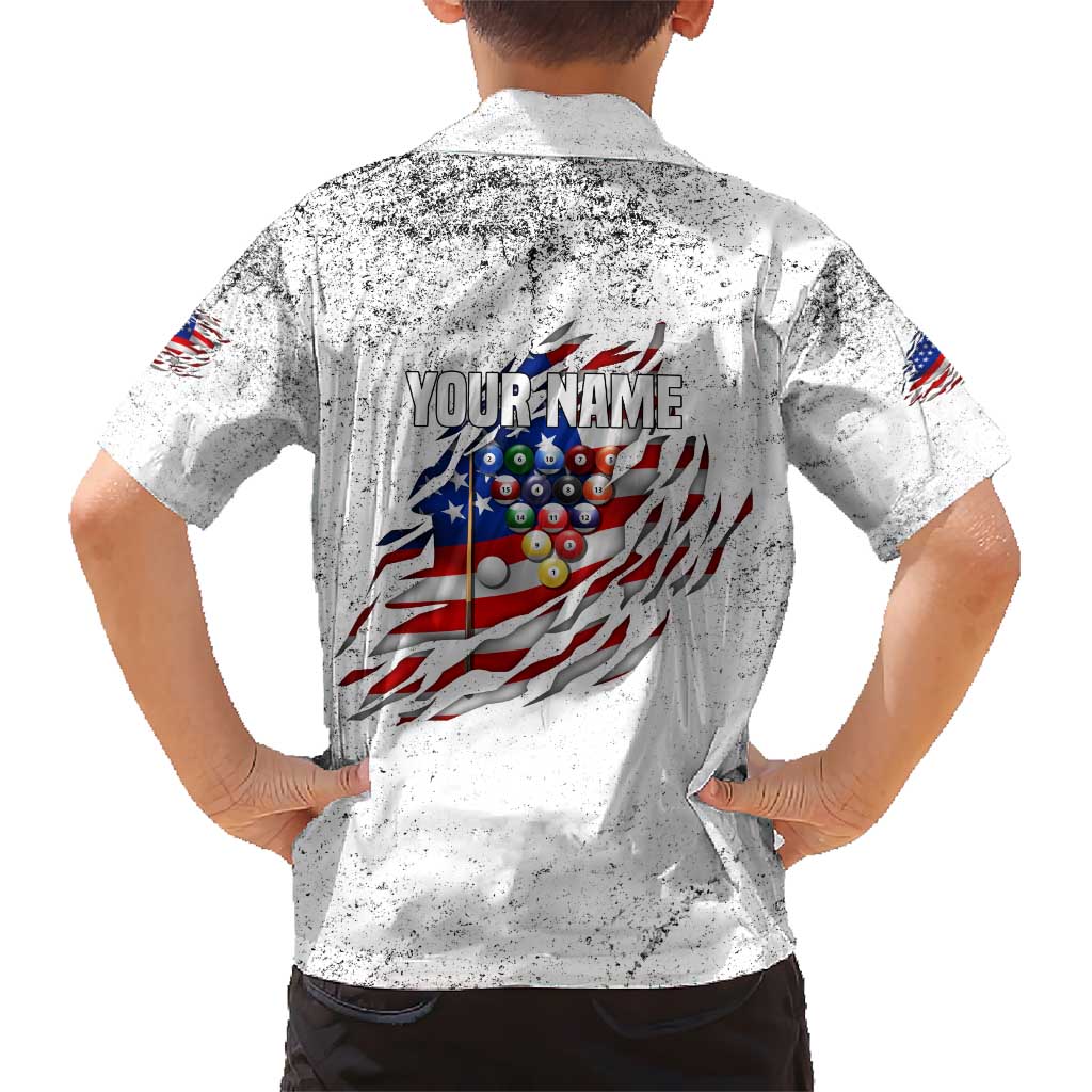 Custom American Flag Billiards Kid Hawaiian Shirt with Ripped Design Pool Ball Graphic - Wonder Print Shop