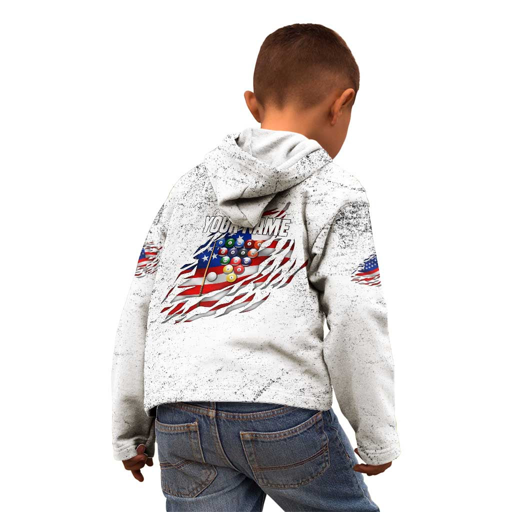 Custom American Flag Billiards Kid Hoodie with Ripped Design Pool Ball Graphic - Wonder Print Shop