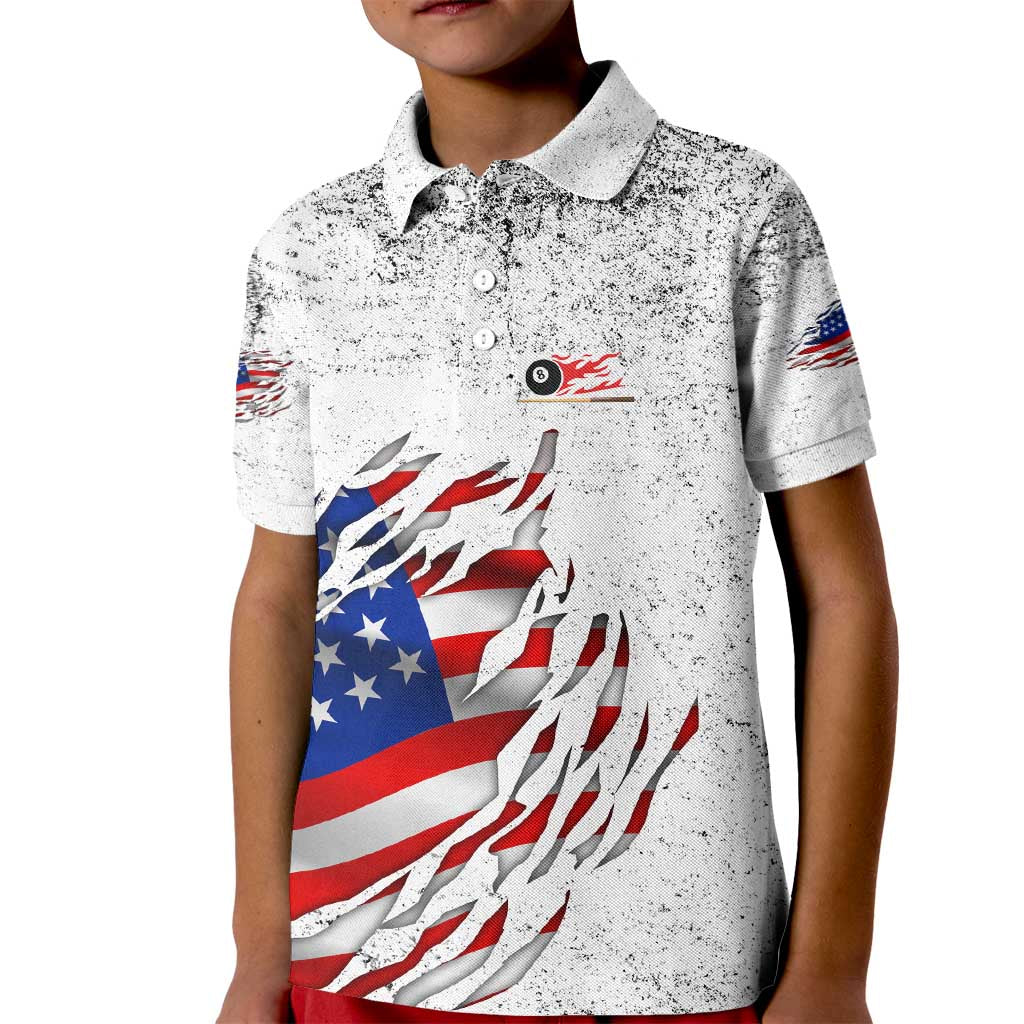 Custom American Flag Billiards Kid Polo Shirt with Ripped Design Pool Ball Graphic - Wonder Print Shop