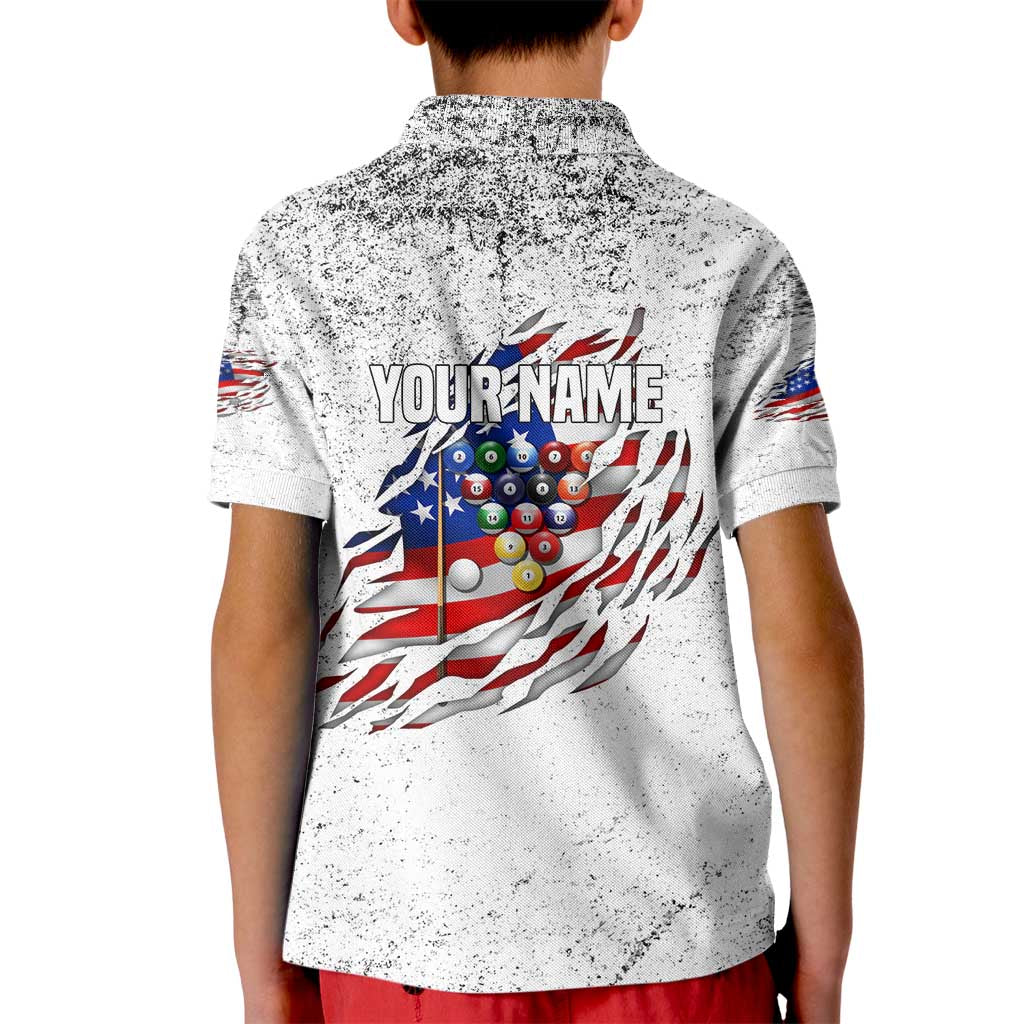 Custom American Flag Billiards Kid Polo Shirt with Ripped Design Pool Ball Graphic - Wonder Print Shop
