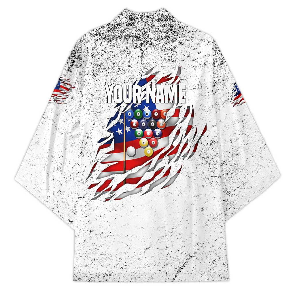 Custom American Flag Billiards Kimono with Ripped Design Pool Ball Graphic - Wonder Print Shop