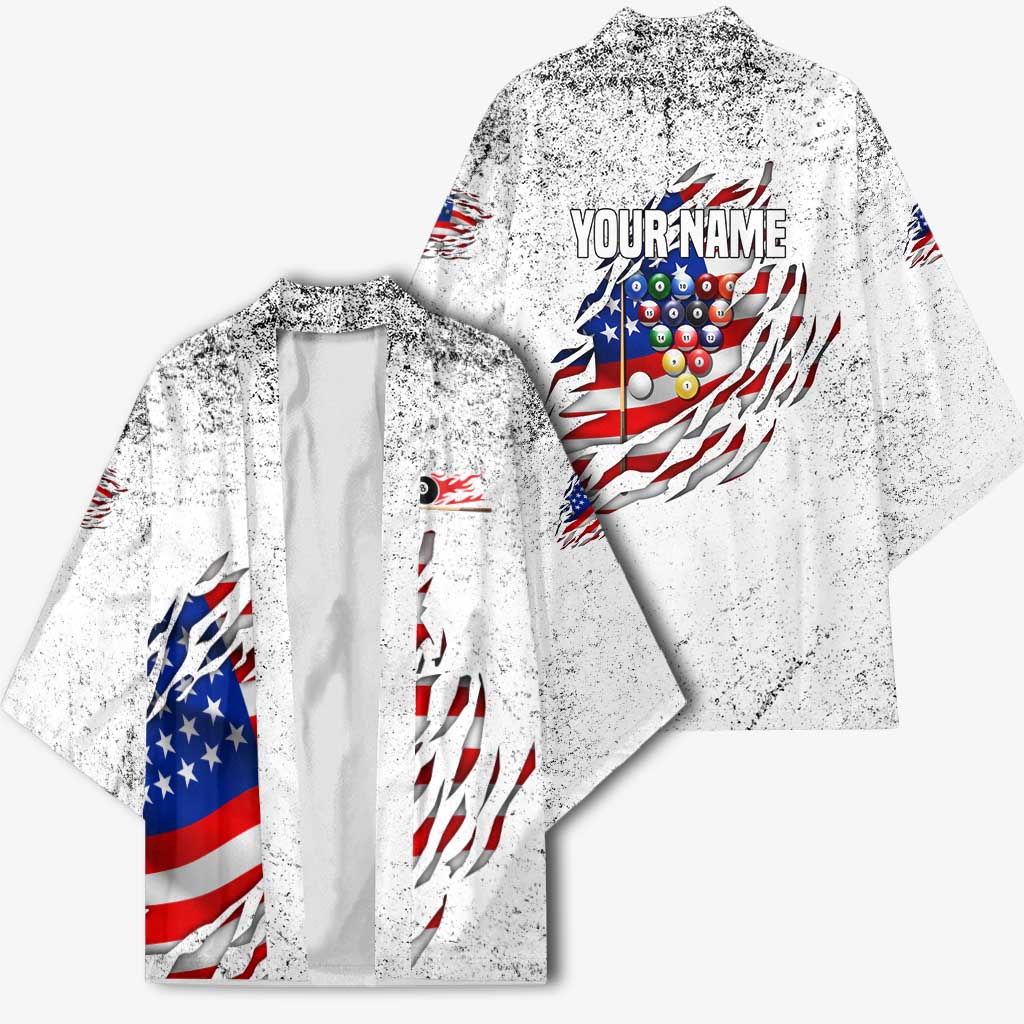 Custom American Flag Billiards Kimono with Ripped Design Pool Ball Graphic - Wonder Print Shop