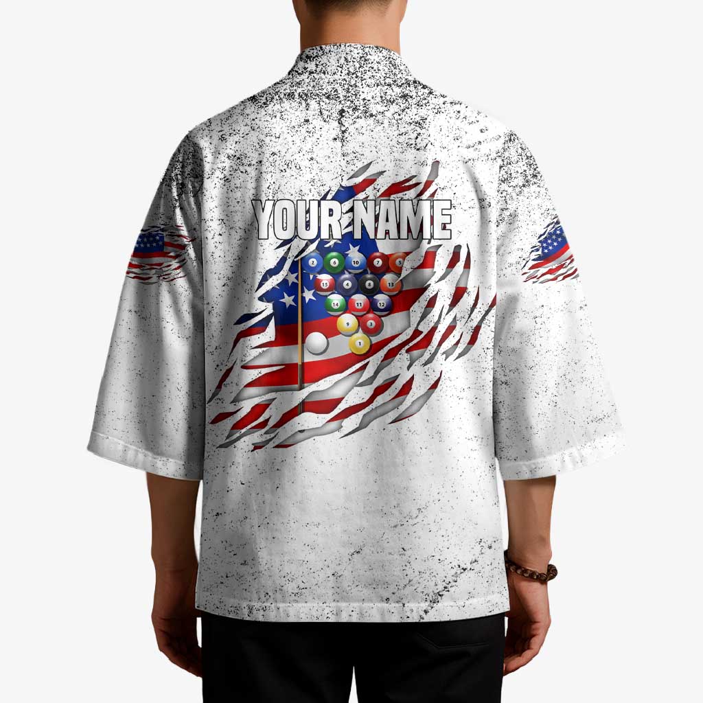 Custom American Flag Billiards Kimono with Ripped Design Pool Ball Graphic - Wonder Print Shop