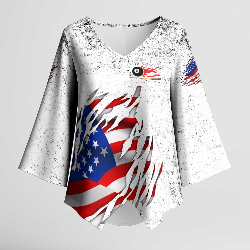 Custom American Flag Billiards Kimono Sleeve Blouse with Ripped Design Pool Ball Graphic - Wonder Print Shop