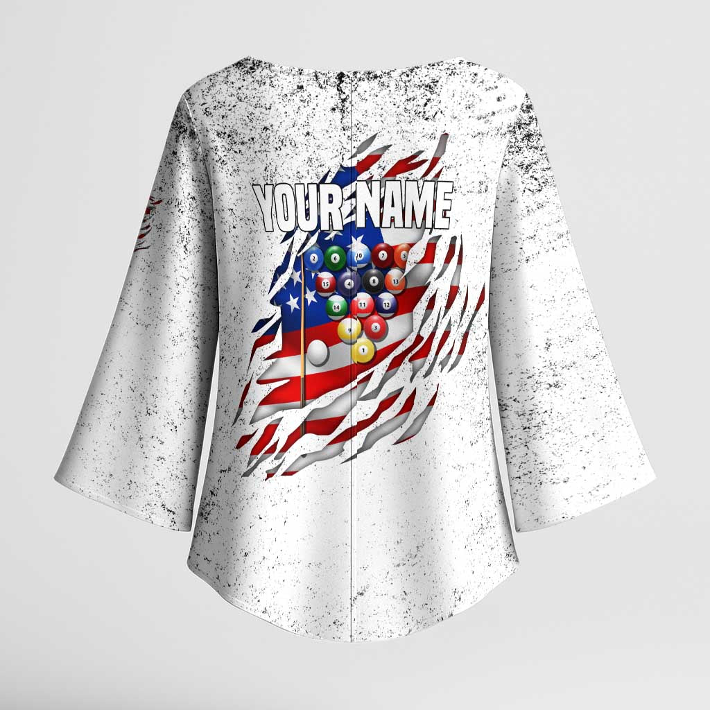 Custom American Flag Billiards Kimono Sleeve Blouse with Ripped Design Pool Ball Graphic - Wonder Print Shop